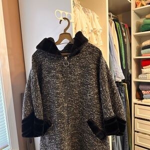 Black and Gray Hooded Coat